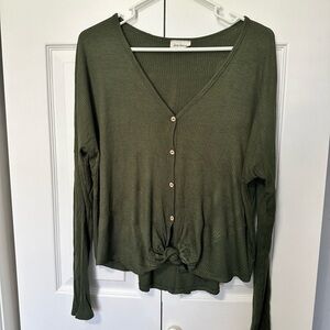 Free Kisses Olive V-Neck Button-Up Blouse